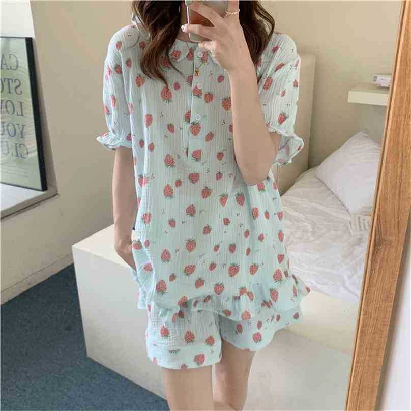 

Arrival Princess Soft Brief Printing Sweet Sleepwear Summer Loose Gentle Homewear Two Piece Pajamas Sets 210525, Photo color
