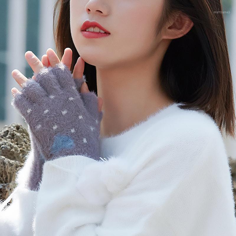 

Girls Women Ladies Hand Wrist Warmer Winter Fingerless Gloves Mitten Female Kawaii Print Warm