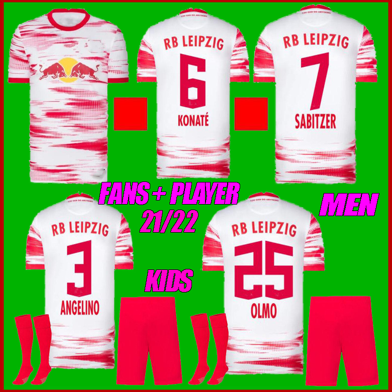 

fans & Player 2021 Leipziges home Soccer Jersey 21 22 SZOBOSZLAI HEE-CHAN RBL KONATE SABITZER KLUIVERT POULSEN HALSTENBERG football men Shirts kids kit, White