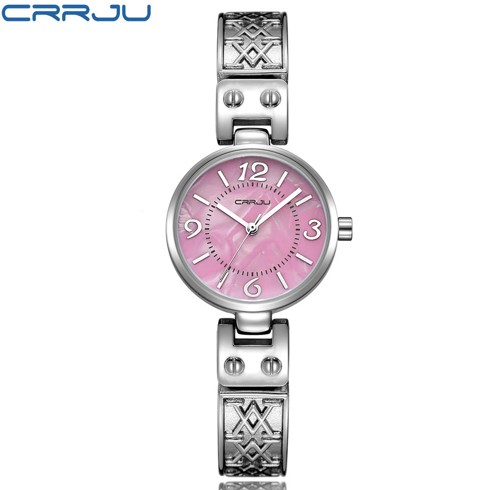 

CRRJU Fashion Women Watches Analog Display Stainless Steel Elegant Quartz Watch Life Waterproof Good Gift Lady Watch With Box 210517, Pink