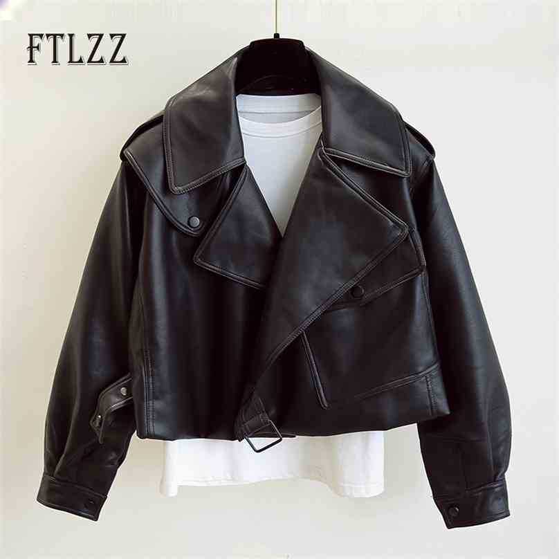 

Women Leather Jacket Spring Autumn Loose Batwing Sleeve Short Leahter Coats Ladies Biker Moto Streetwear Pu Outwear 210525, Beige