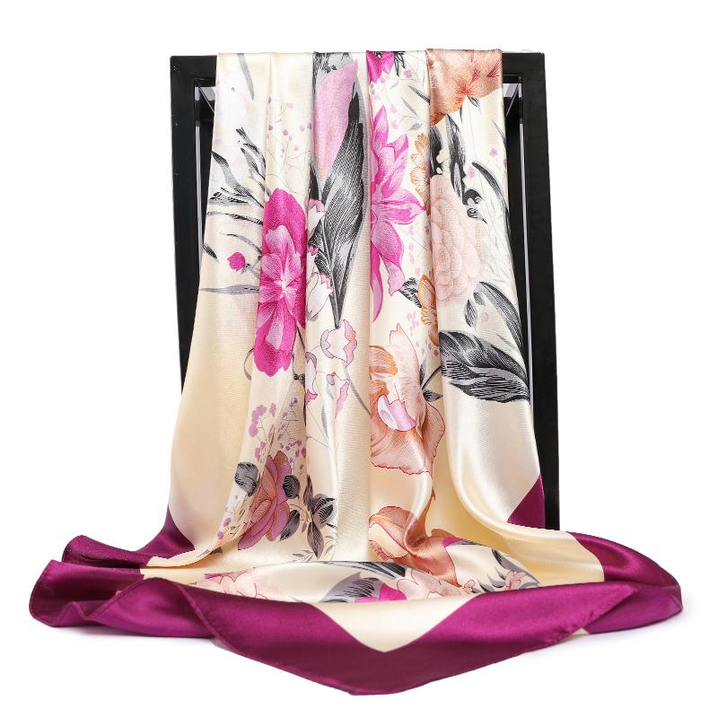 

Scarves Fashion Hijab Scarf Square Flower Print Large Wraps Shawl Head Foulard Soie Women Ladies Accessories 90X90, Blue;gray