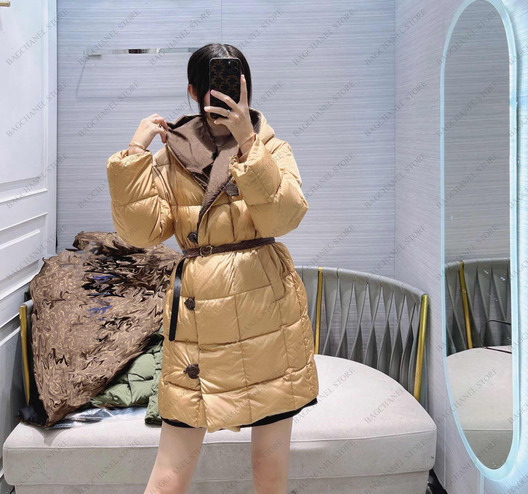

Fashion Outerwear down Parker women' downs jacket bread side buckle long jackets designer letter belt slim winter warm coat high quality parkas, Make up for price