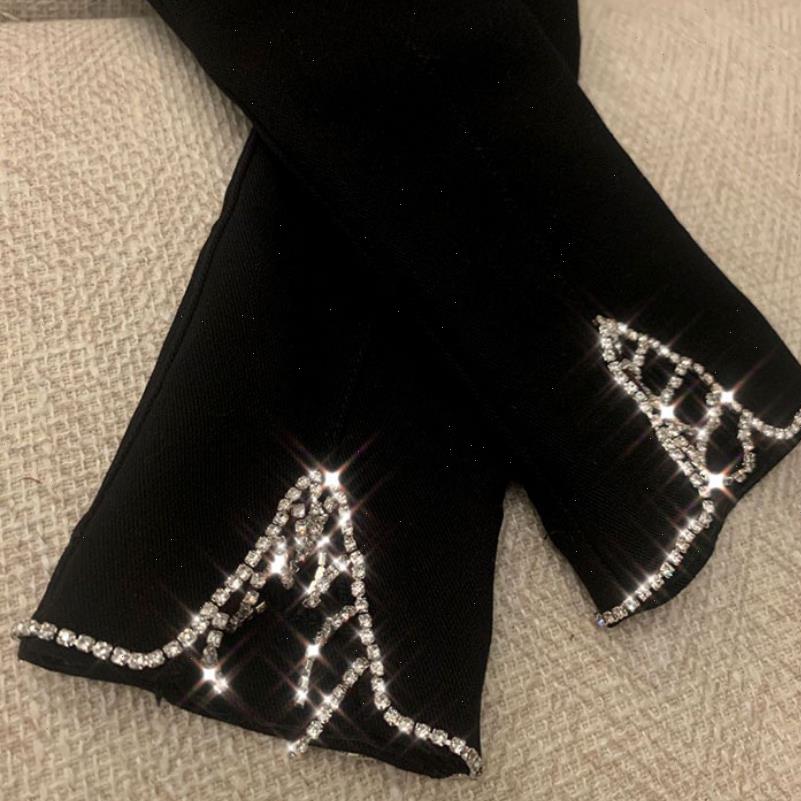 

spring autumn fashion diamonds womens leggings tassel shinny gilitter high wasit ankle length elastic pants, Black