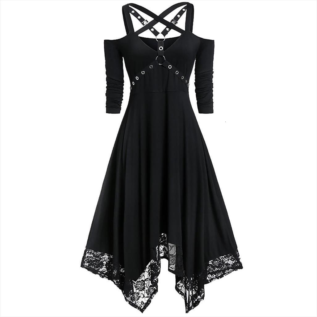 

gothic black open shoulder womens dress half sleeve lace party club elegant plus size vestidos, Black;gray