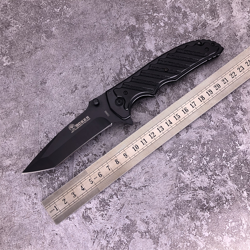 

BOKER PLUS C060 Fast open folding knife 5Cr15Mov Blackening Tanto Blade Aluminum+steel handle outdoor Camping hunting EDC tools