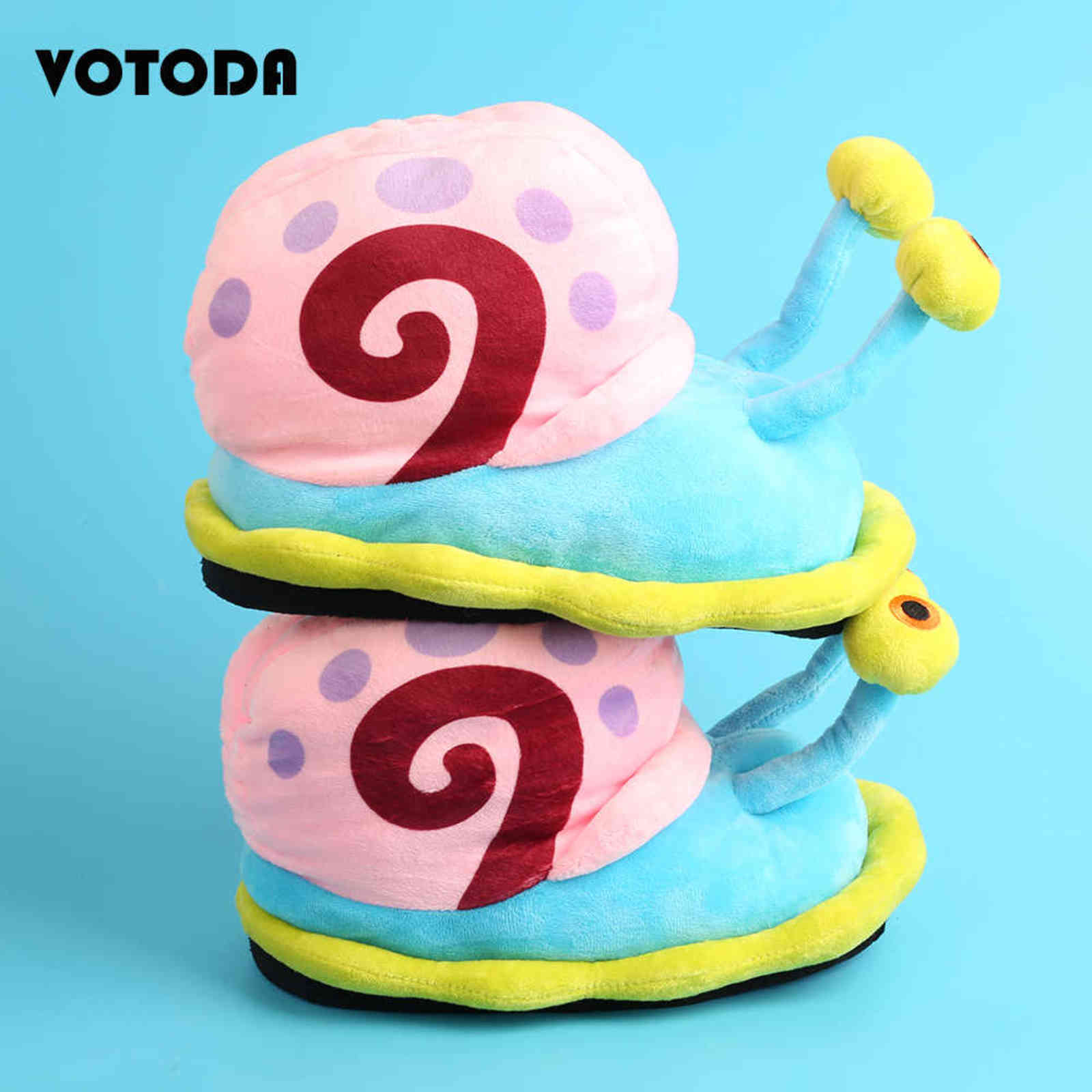 

Winter Home Plush Cartoon Slippers Cute Snail Shoes Women Slippers Warm Indoor Flat Flip Flops Female Funny House Furry Slides H1115, Pink