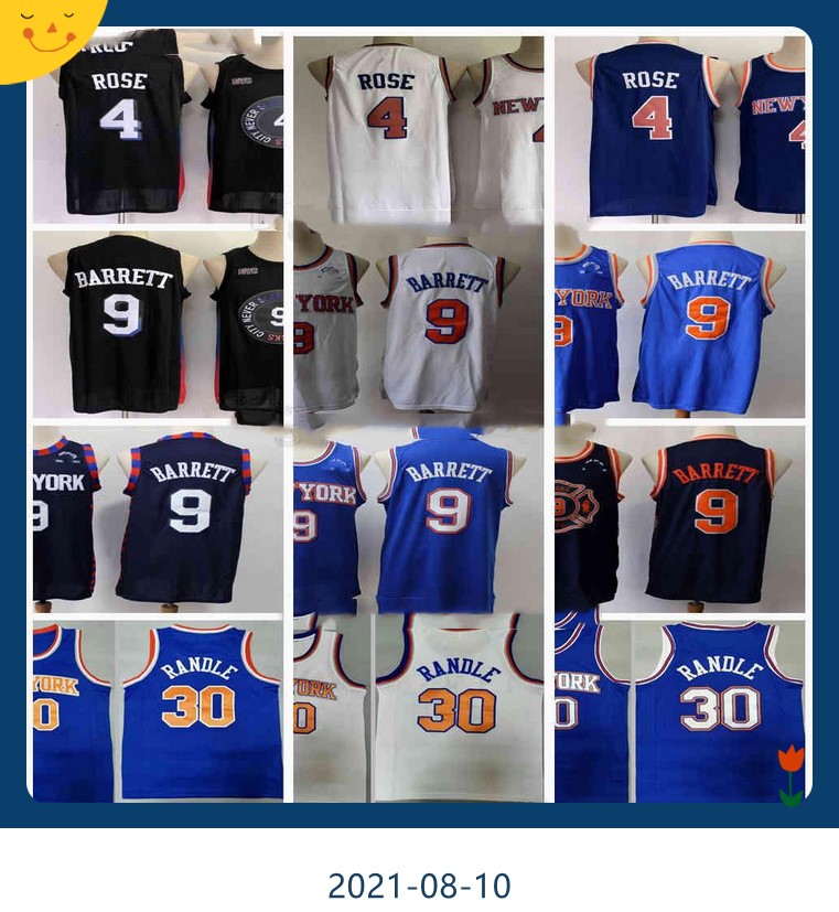 

2021 Basketball Jerseys 4 Derrick 9 RJ Rose Barrett 30 Julius Randle Jersey Top Quality Stitched Black City Blue White Shorts Man, Black;red