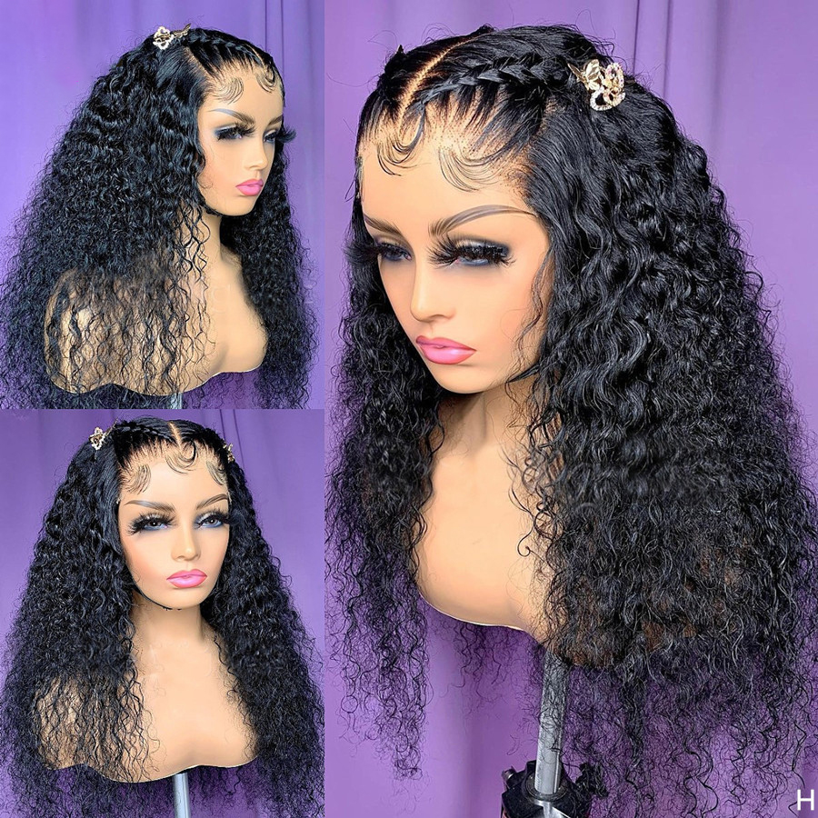 

26Inch 180%Density Jet Black Color Long Kinky Curly Wig Glueless Lace Front wigs Remy Soft With Baby Hair Preplucked For Women Heat Resistant Daily wear Fiber Wigs