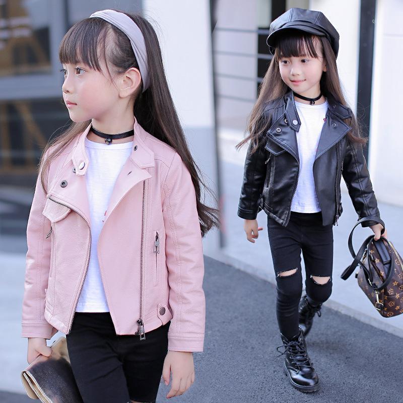 

Jackets 2021 Girl Clothing Spring/Autumn Korean Version Girls Short Leather Jacket Zipper PU Coat Stand Collar, Blue;gray