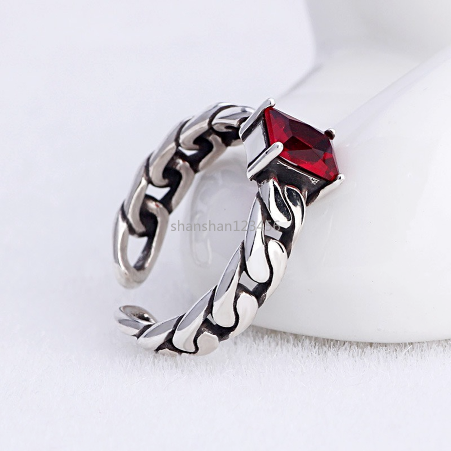 

Retro silver Square Diamond Solitaire Ring Red Black Chain Open Adjustable Gemstone Rings Band for Women Men Fashion Jewelry Will and Sandy