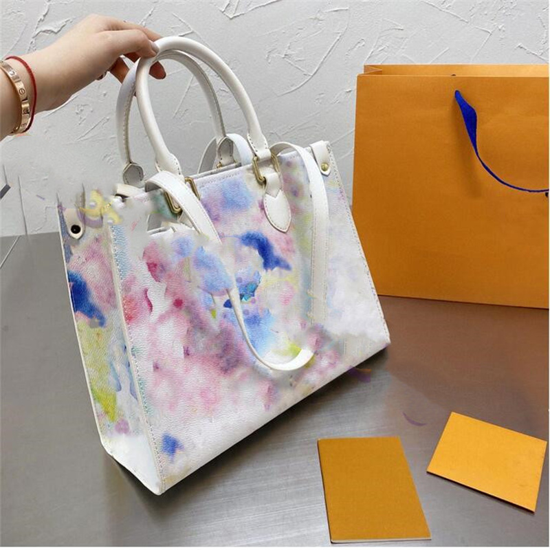 

2021 Colorful Printed large graffiti leather totes Bags print designer women tote bag handbags Luxurys Designers Top quality Hobos Classic shopping shoulder Purse, No bag