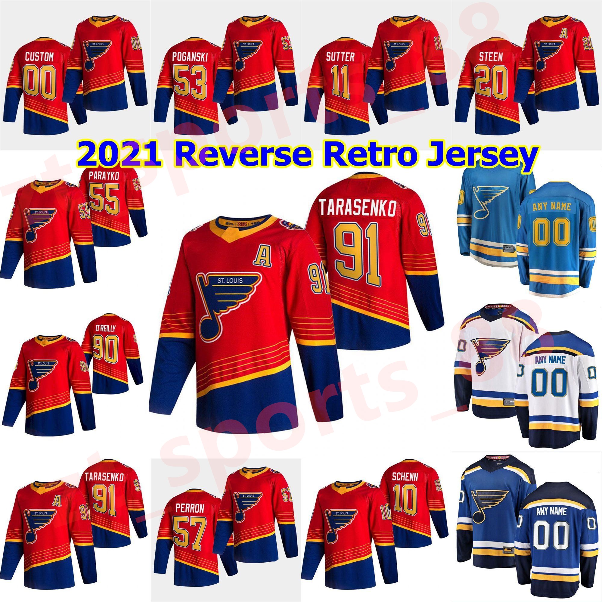 

St. Louis Blues 2021 Reverse Retro Hockey JerseyS Alex Pietrangelo Jersey Robert Thomas Vince Dunn David Perron Brayden Schenn Custom Stitche, As shown in illustration