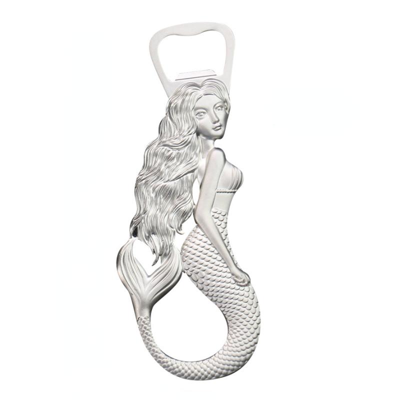 

Keychains Mermaid Beer Bottle Opener Bar Tool Beautiful Sexy Girl Kitchen Supplies Home Decor Fridge Ornament Magnet Crafts Keychain Gift, Silver