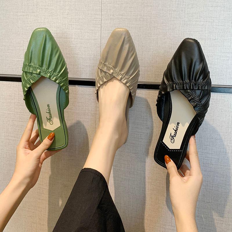 

Slippers 2021 Summer Women Slip On Slides Outdoor Females Beach Shoes Sandals Closed Toe Half Fashion, Wave half bag beige