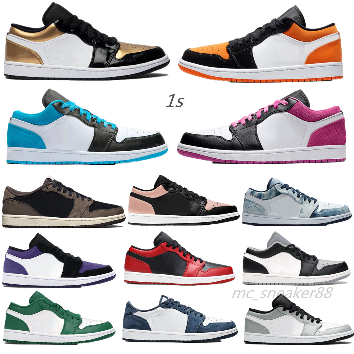 

University Jumpman 1 Low Cut casual Shoes Men women 1s Original UNC Traviss Scotts light smoke grey Red Orbit Bred Gold trainers sneakers size 36-45, Jumpman low up