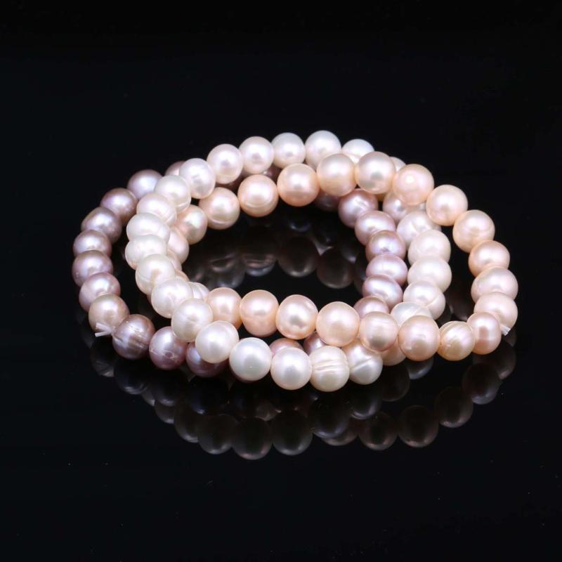 

Beaded, Strands 100% Natural Pearl Bracelet Charms Elastic Rope Real Bracelets For Girl Friend Size 8-9 Mm, Black