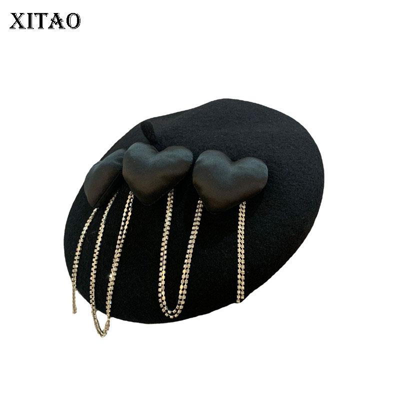 

Berets XITAO Love Hanging Chain Beret All-match Elegant Autumn And Winter Fashion Street Retro Pumpkin Hat Black 2021 GWJ2348, Black gwj2348
