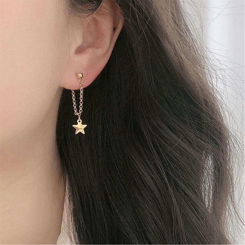 Stainless Steel Earring Fashion Star Tassel Stud 18 K Gold Plating Woman 316L Titanium Drop Hypoallergenic-image-697485468