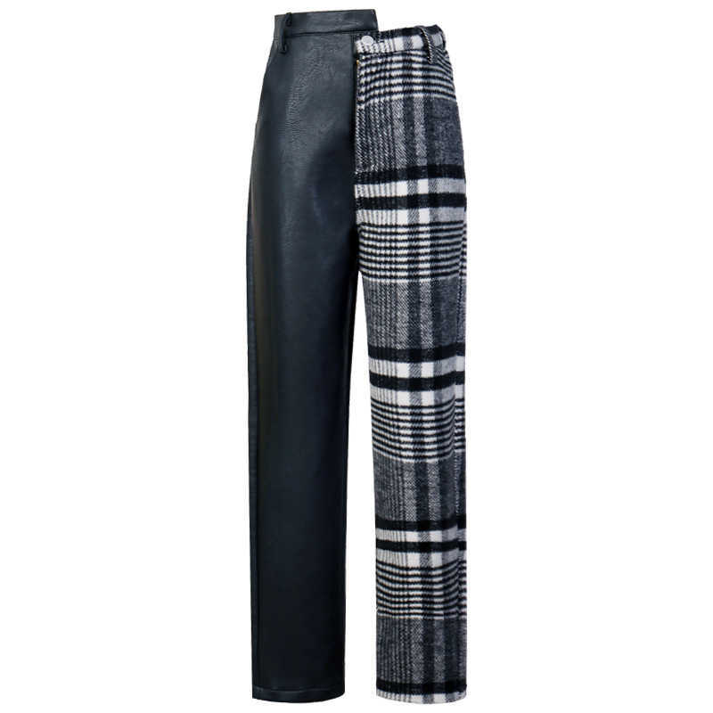 

Woolen Harem Pants Women Style Autumn and Winter High-Waisted Straight Casual Trousers Thin Spliced Plaid Pencil 210615, Photo color