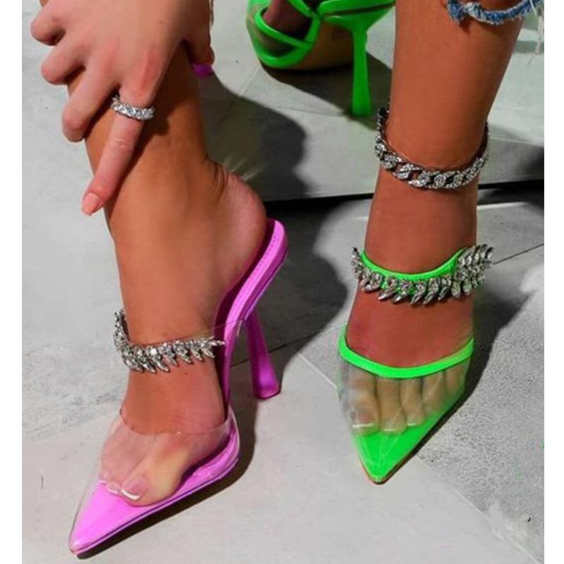 

Women Shoes High Heels Sexy Pumps Rhinestones Pointed Toe Sandals 2021 Summer Footwear High-Heeled On Dress, Black