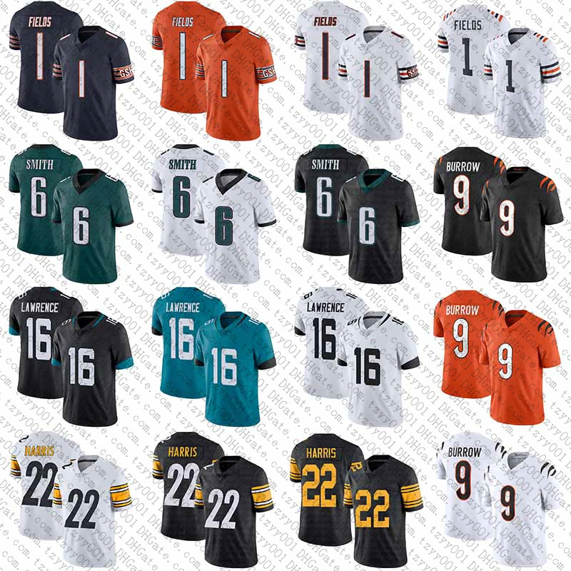 

1 Justin Fields 6 DeVonta Smith 16 Trevor Lawrence 2021 Football Jerseys 22 Najee Harris 9 Joe Burrow Mens Womens Youth jersey, Picture