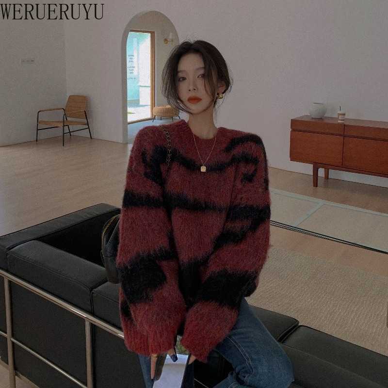 

WERUERUYU Autumn and winter Korean version of loose long-sleeved sweater women's lazy style sweater women 210608, Photo color