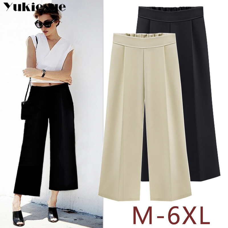 

Woman Wide Leg Pants Loose Casual Ankle-Length Pockets Female Trousers Summer high waist elastic straight Pants Ladies Plus Size 210519, Dark blue ankle