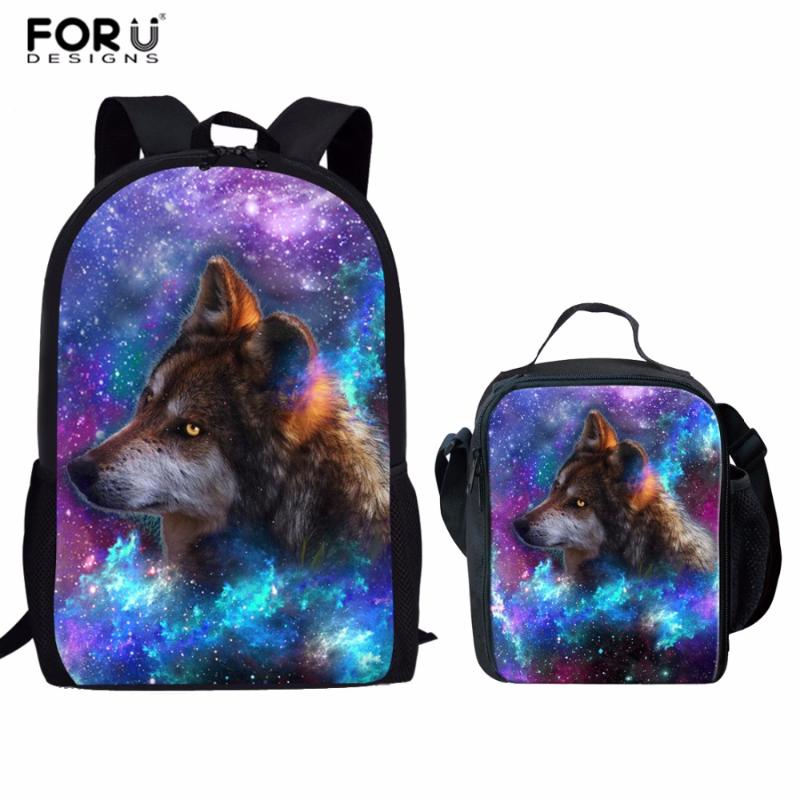 

2pcs/set Wolf Print School Backpack For Teenager Boys Children Bookbag Primary Student Lightweight Bag Bags