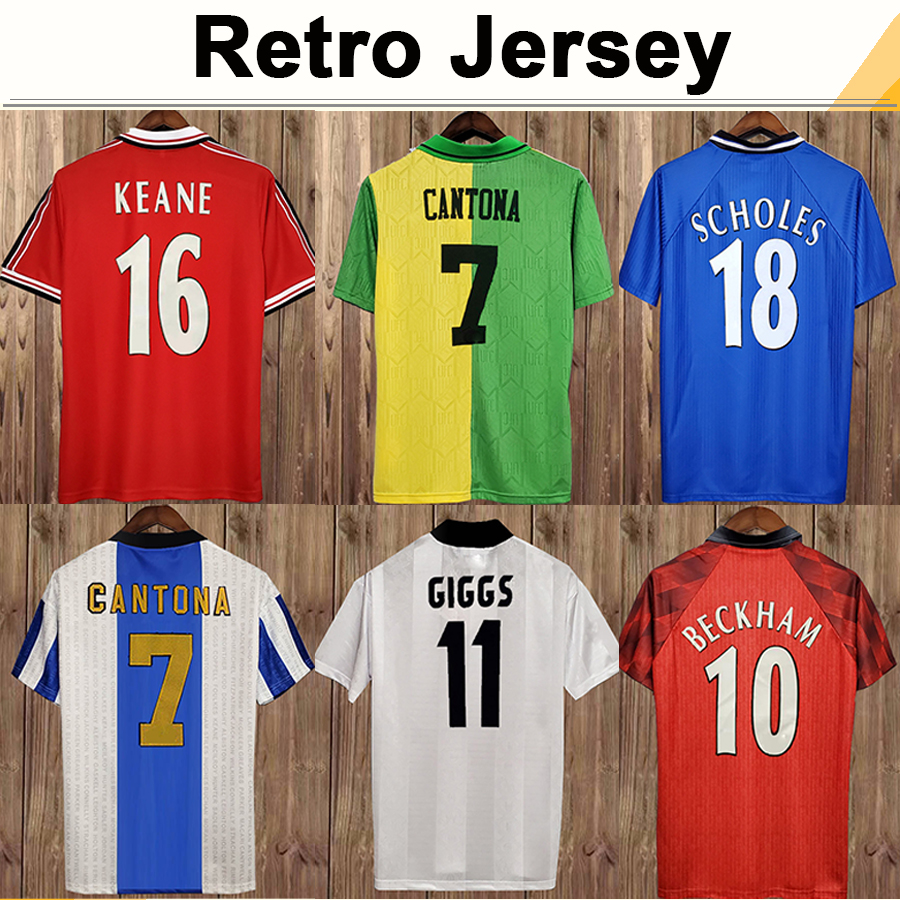 

92 98 Mens CANTONA GIGGS KEANE RETRO Soccer Jerseys BECKHAM SOLSKJAER SCHOLES FERDINAND ROONEY CHICHARITO Home Away Football Shirt Uniforms, Black;yellow