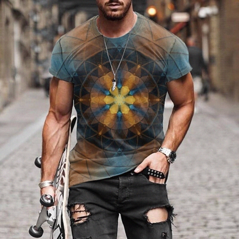 Men's Tee T shirt 3D Print Graphic Round Neck Casual Daily 3D Print Short Sleeve Tops Fashion Designer Cool Comfortable Orange E5PU#