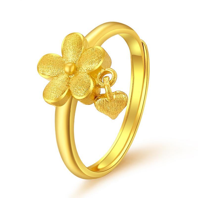 

Wedding Rings PURE 24K YELLOW GOLD RING 999 WOMEN FLOWER HEART 3.29G