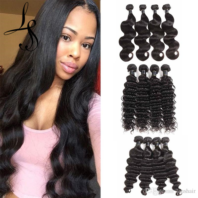 

8A Brazilian Virgin Hair Weaves 50g/pcs Human Hair Bundles Extensions Straight Body Deep Water Wave Natural Black Cheapest