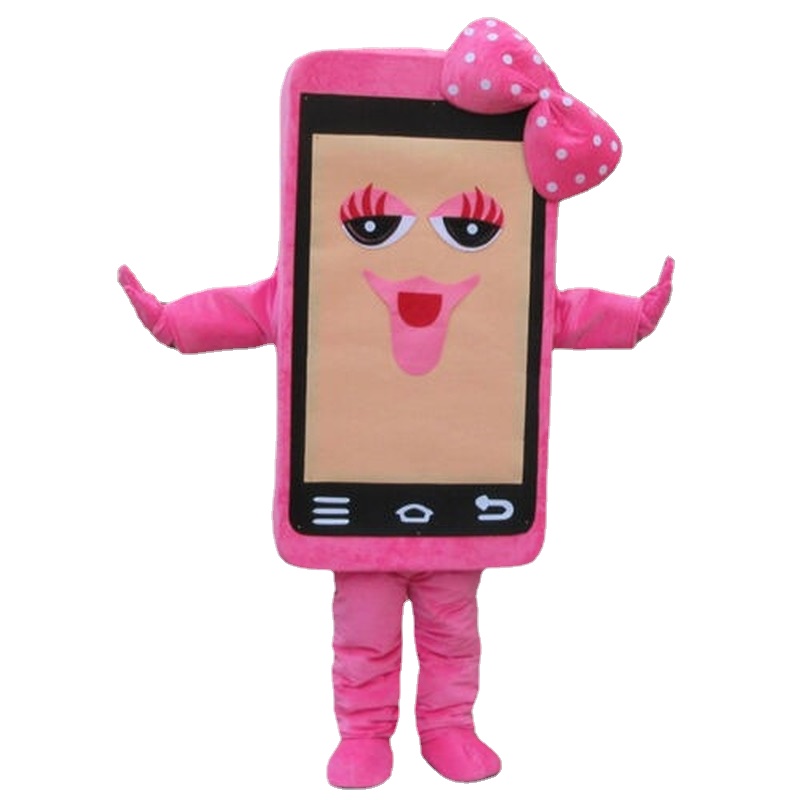 Mascot Costumes Pink Mobile Phone Mascot Costume Adult Parade Unisex Adversting Party Fancy Dress Set-image-748265321