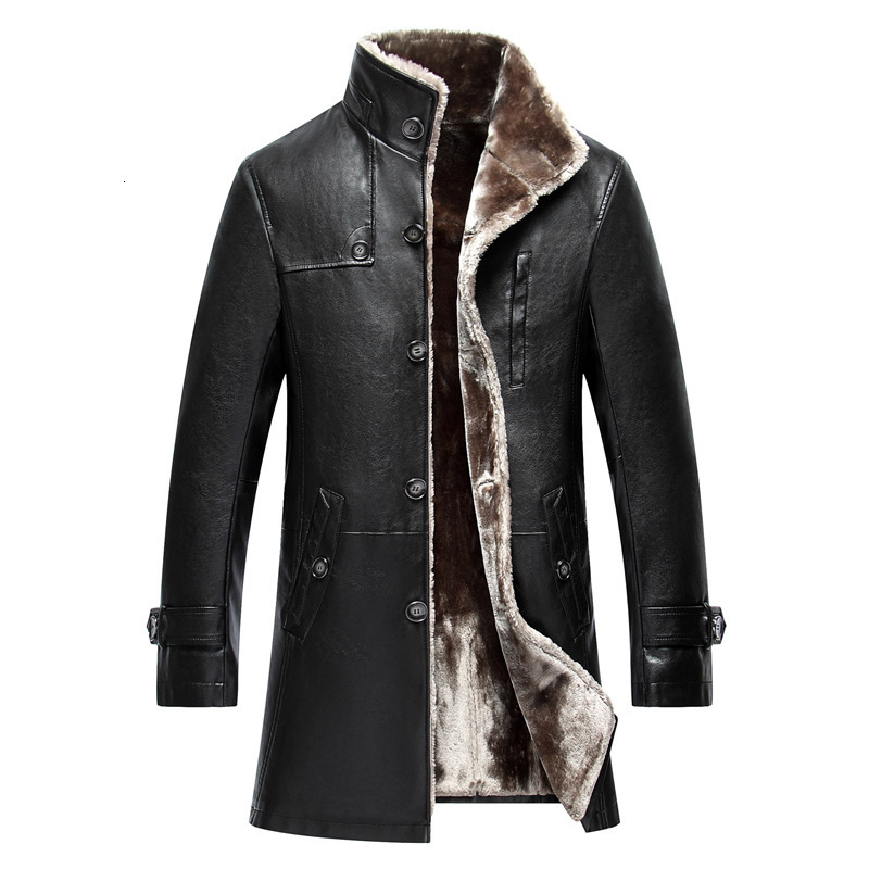 

Men Sheep Leather Jacket Coat Parka Real Fur Mens Clothing Long Plush Thick Over Winter Sheepskin Jackets Men Large Size, Black