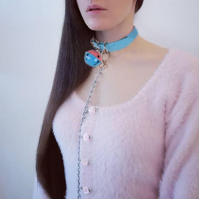 

Chokers Sexy Trendy Blue Collar Necklaces Jewelry For Women Party Gift PU Leather Punk Harajuku Choker Metal Small Bell Harness Fashion