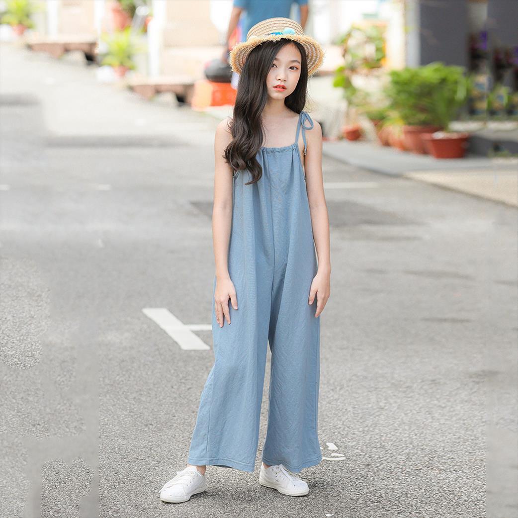 

girls jumpsuit for children summer kids rompers sleeveless casual jumpsuits girl teen clothing 8 10 12 14 16 year, Blue