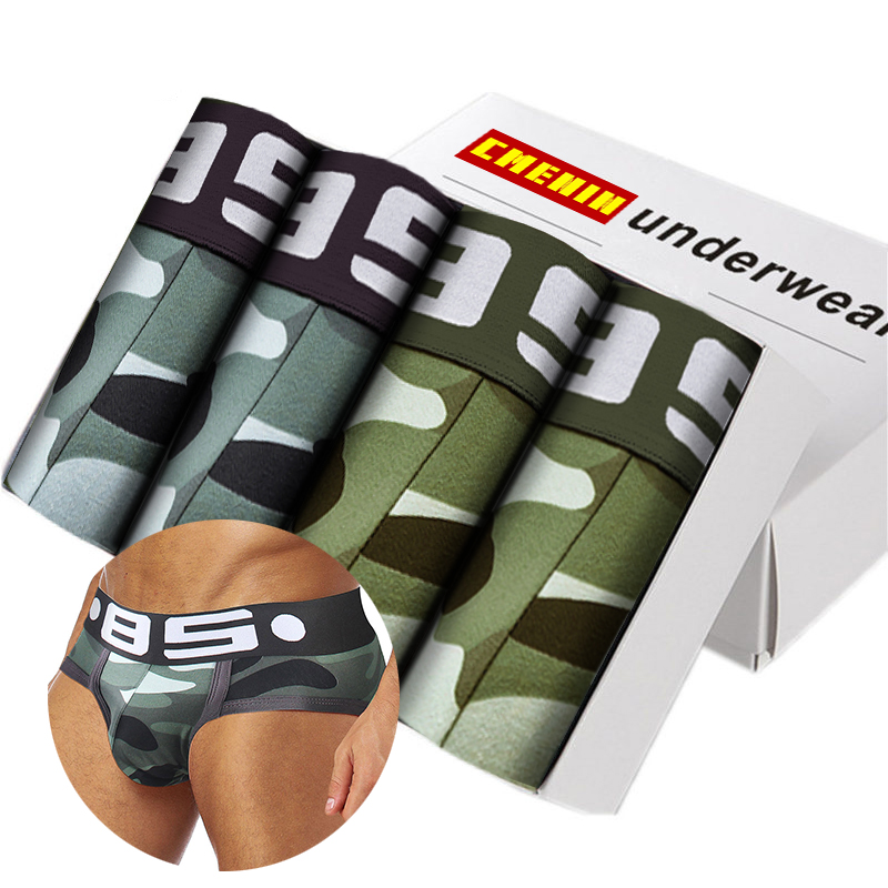 

4Pcs/Lot Sexy Men Underwear Briefs 13 Colors Camouflage Cotton Solid Slip Under Wear Brief Sexy Wear Men Gay Jostrap BS141, (4)bs39