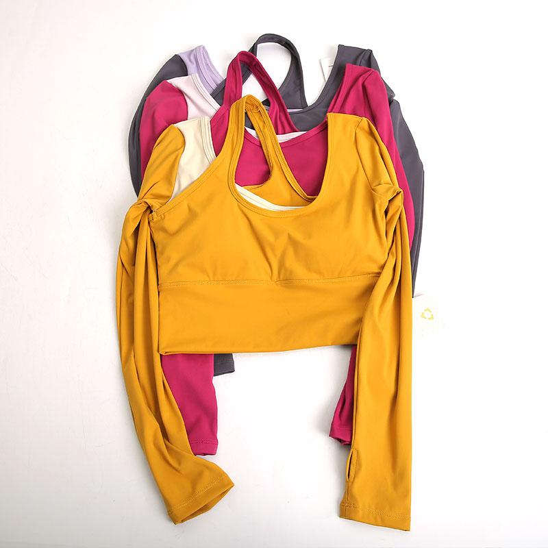 

Yoga Outfit Jacket Breast Pad Short Skinny Bodysuit Beautiful Back Sports T-shirt Cloth Gym Running Dress Quick Dry Long Sleeve Top