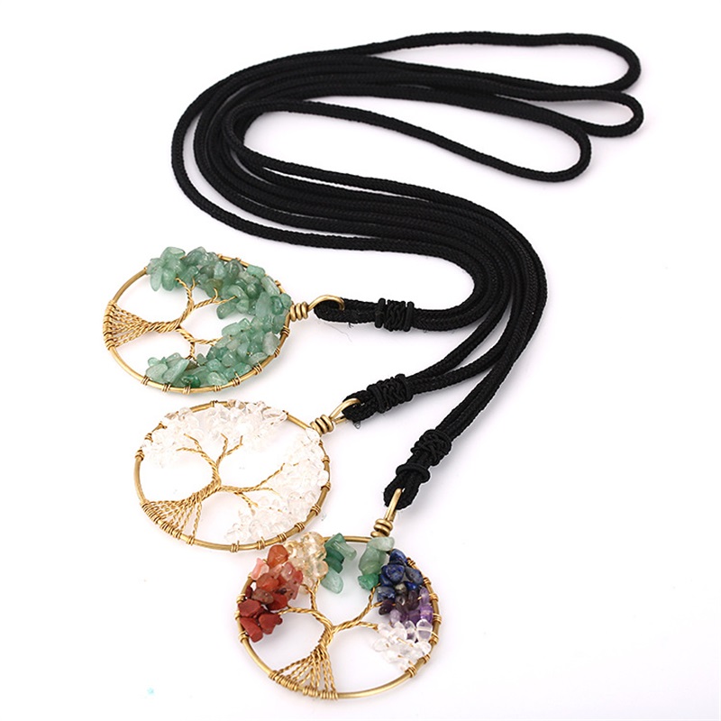 

Irregular Natural Stone Jewelry Tree of Life Crystal yoga Chakra Necklace Fashion Amethyst Clear Quartz Lapis Pendants Gemstone Necklaces C3, Silver