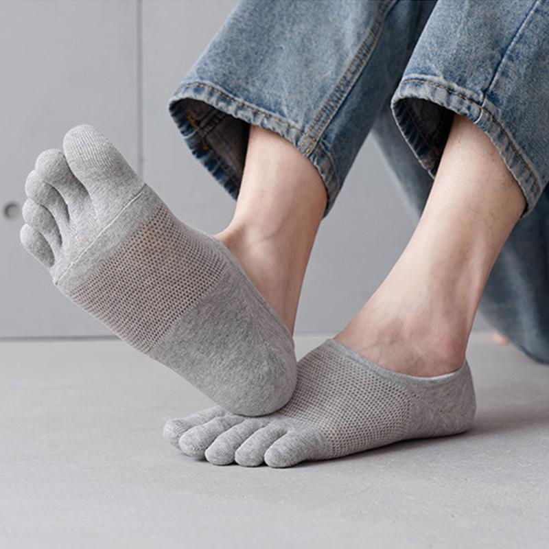 

Men's Socks 1 Pair Men Five Toe Spring Summer And Autumn Fashion Boat Sock Man's Male 5 Finger Cotton Short, Light grey