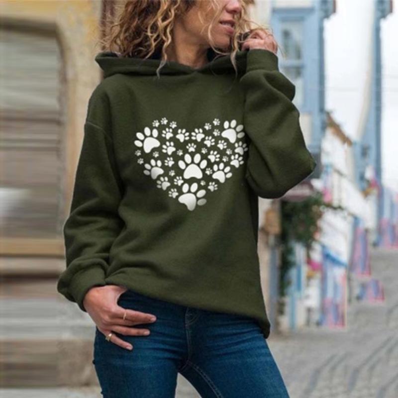 

Heart Printed Hoodies Women Sweatshirt Winter Casual Round Neck Long-sleeved Loose Hooded Oversized Hoodie Clothing 2021 Women' & Sweatshir, Black