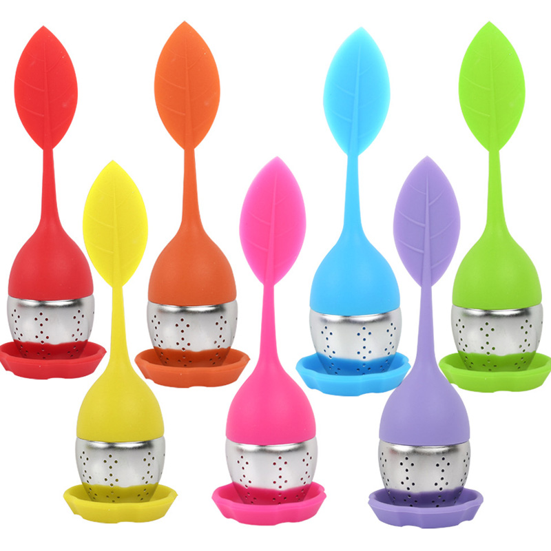 

8 Colors Silicone Stainless Steel Cute Leaf Tea Strainer Tools Herbal Spice Infuser Filter Leakage
