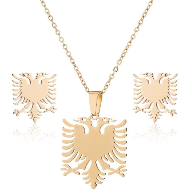

Pendant Necklaces Punk Albanian Flag Shape Provides Fashionable Double-headed Bird Necklace For Female Tourists