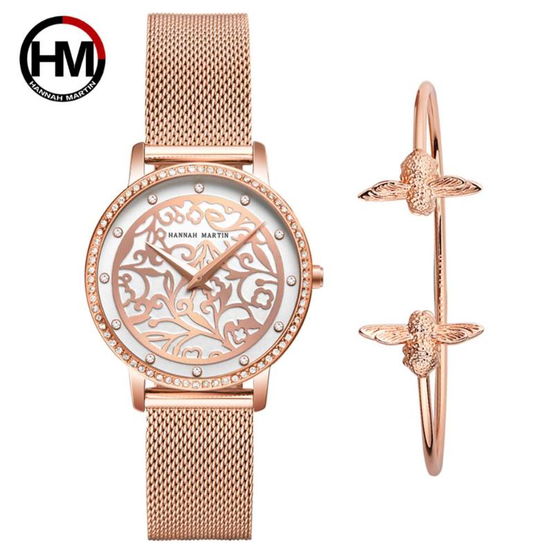 

Wristwatches Franch Design Japan Quartz Waterproof Sculpture Emboss White Flower A Set Fine Bracelet Lady Fashion Casual Watches For Women, 1073-h-wff-szc