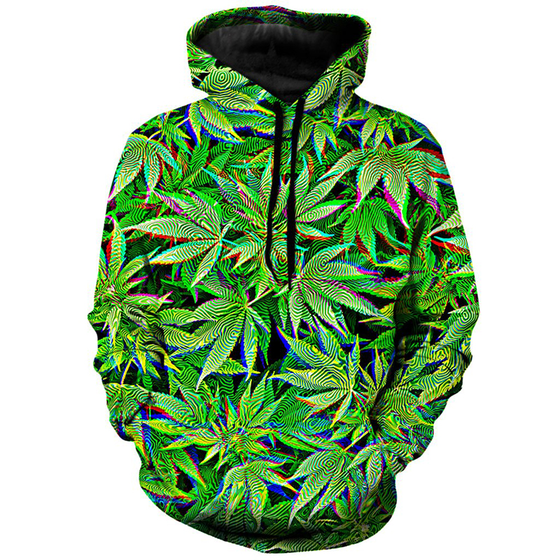 

Green leaf pattern Fierce 3D printing hoodie visual impact party top punk goth round neck high quality sweater hoodie, Picture5