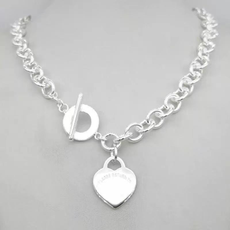 

Tif 925 Sterling Silver Pin Buckle Heart Pendant Necklace Female Jewelry Superb Craftsmanship, With official Logot