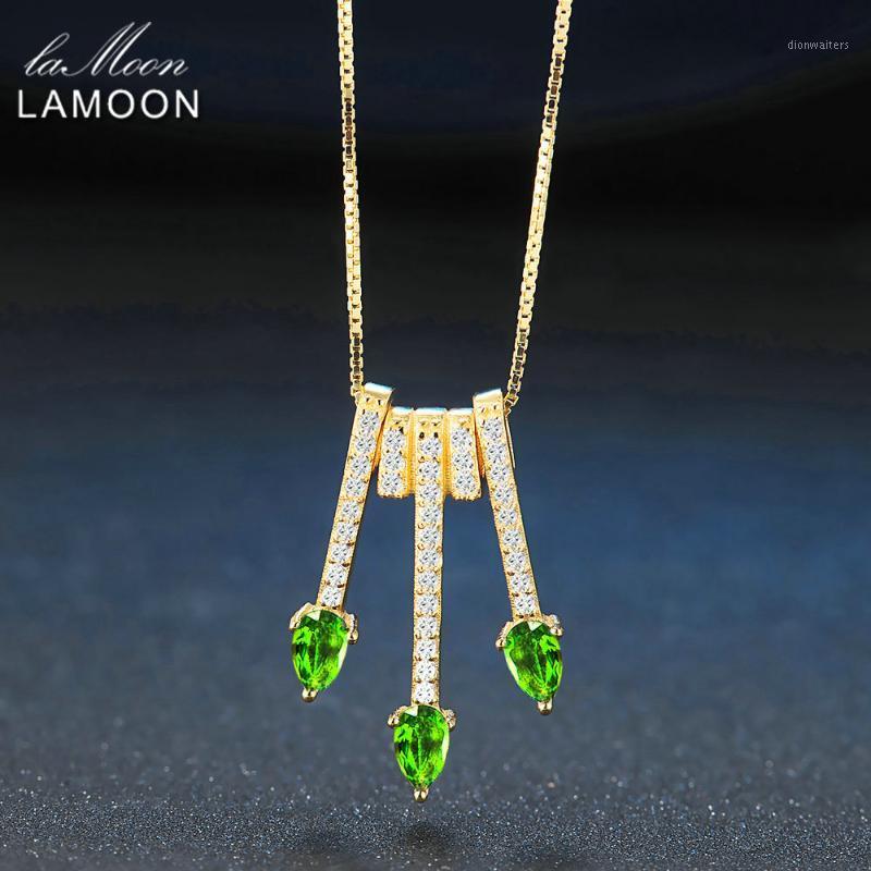 

Lamoon 2021 Pear-Shaped Real Natural Diopside Gemstone Chain Arrows Pendant Necklace 925 Sterling Silver Jewellry LMNI061 Chains