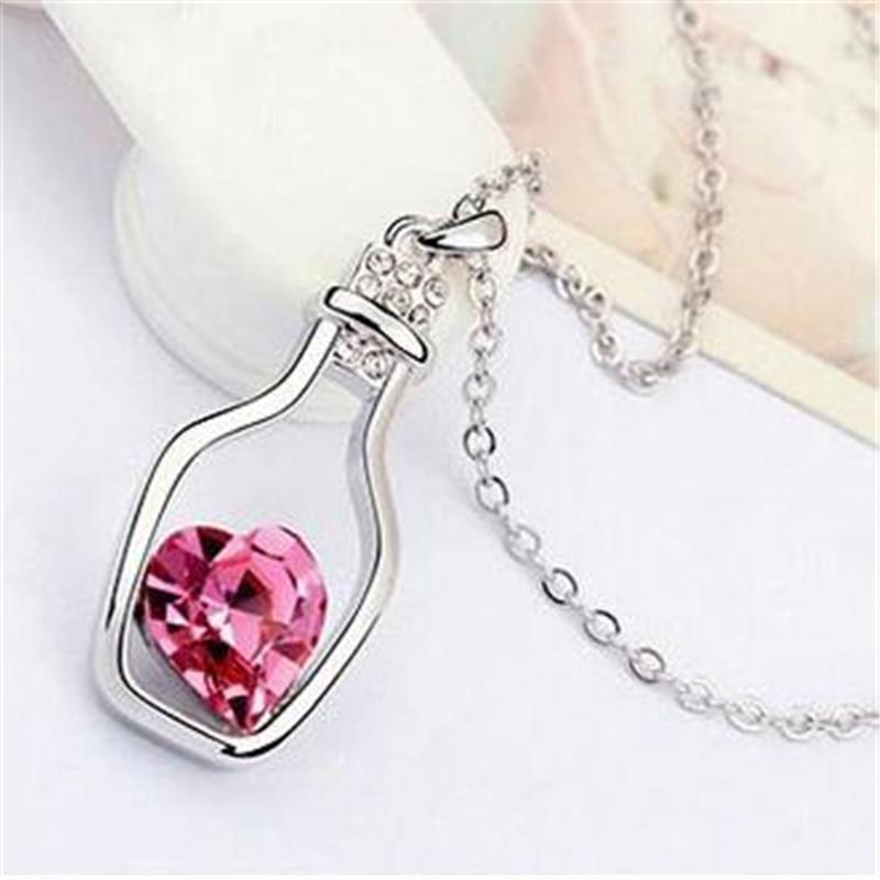 Pendant Necklaces Fashion Crystal Necklace Wishing Bottle Love Heart Austria Women Jewelry Accessories-image-708509681