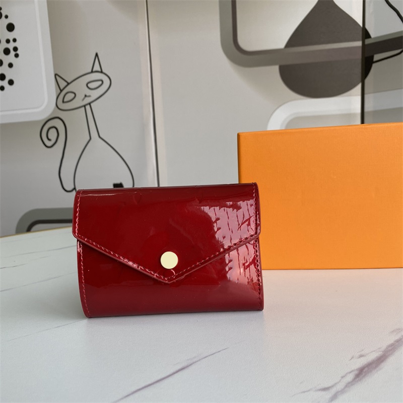 

M41938 Brand designed Patent Leather Short Wallet Lady High Quality Shinny Leathers Card Holder Coin Purse Women Wallets Classic Zipper Pocket, Red